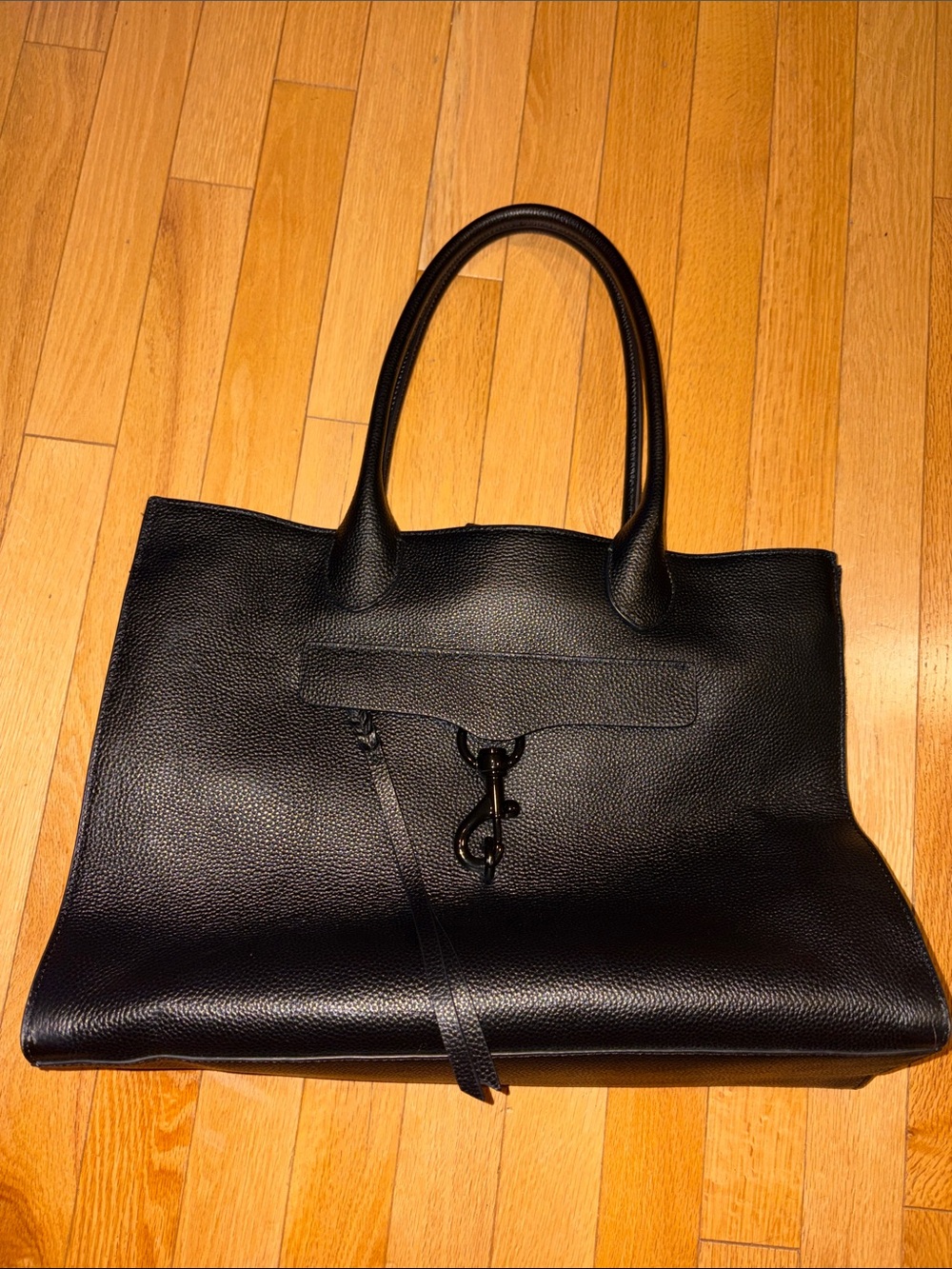 Rebecca Minkoff Black Pebbled Leather Tote with Hook Detail
